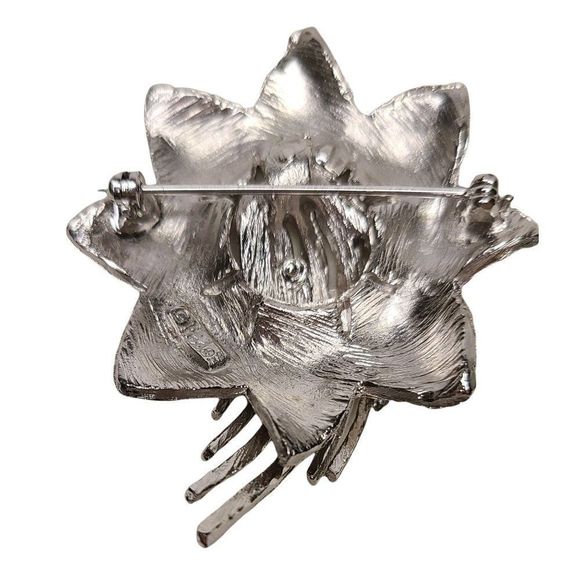 Vintage RARE Signed Ledo SIlver Tone Abstract Flower STATEMENT BROOCH‎ great - Picture 2 of 6